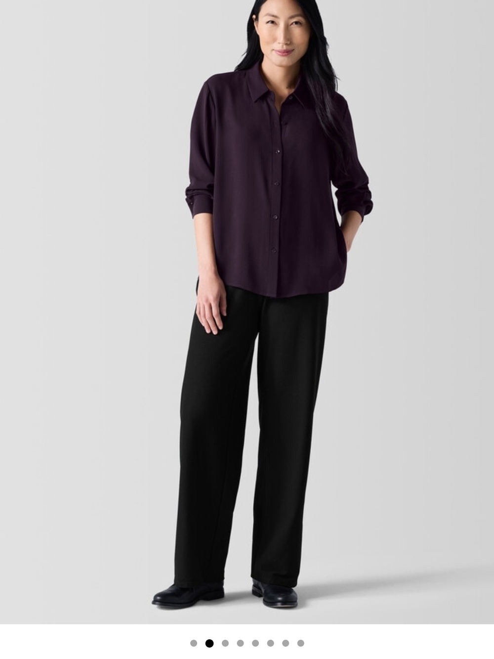 Eileen Fisher Silk Georgette Crepe Shirt Burgundy Plum S 100% Silk